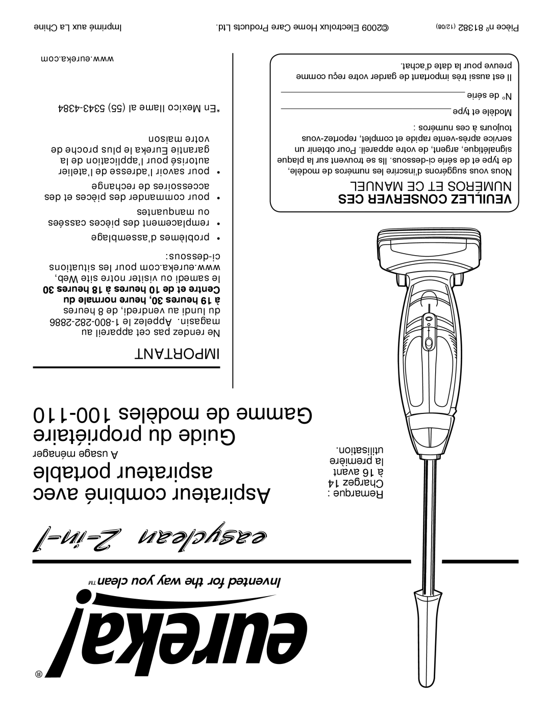 Eureka 100-110 warranty Com.eureka.www, Web, site notre visiter ou samedi le, Heures 18 à heures 10 de et Centre 