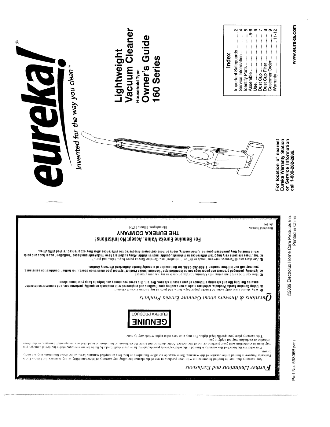Eureka 169B manual 