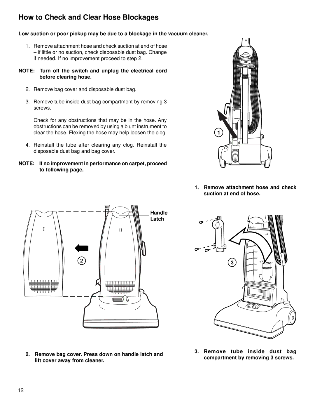 Eureka 2280 warranty How to Check and Clear Hose Blockages 