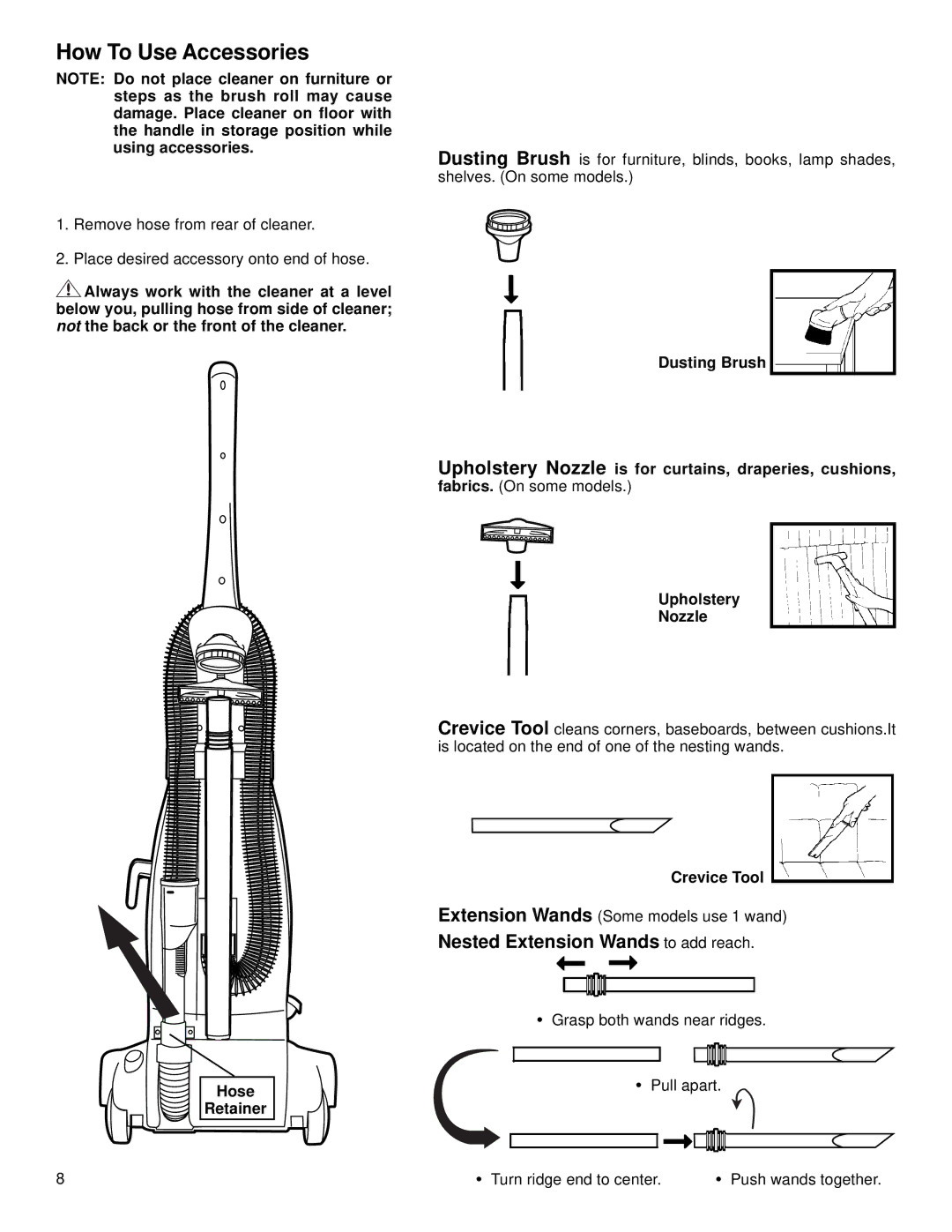 Eureka 2280 warranty How To Use Accessories, Crevice Tool 