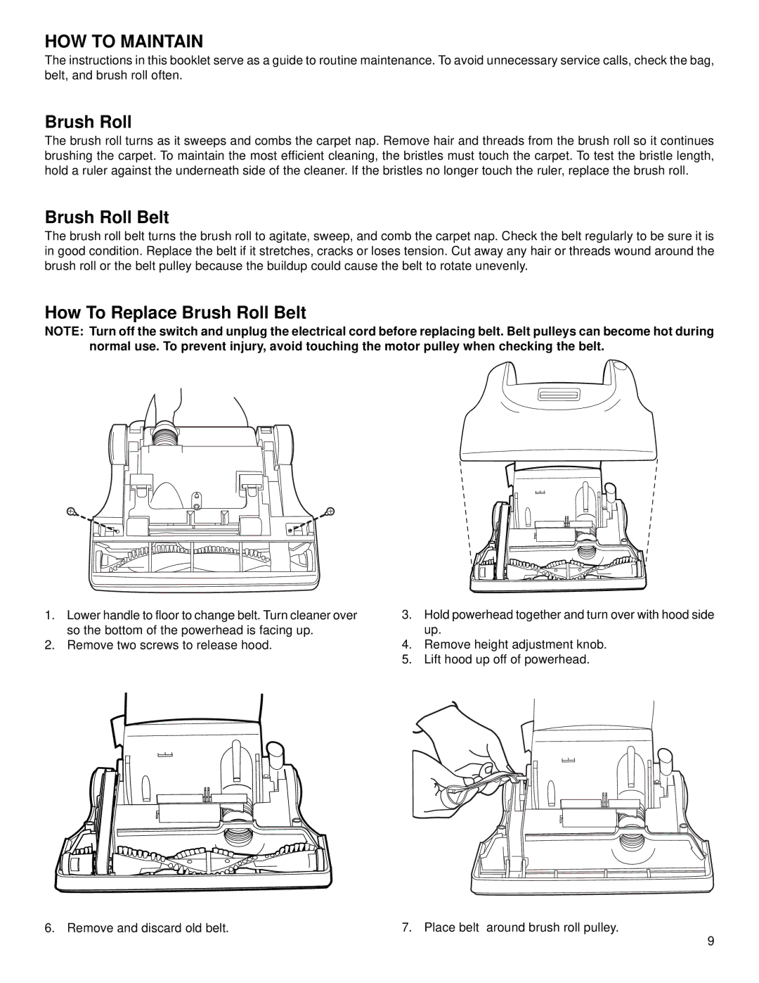 Eureka 2280 warranty HOW to Maintain, How To Replace Brush Roll Belt 