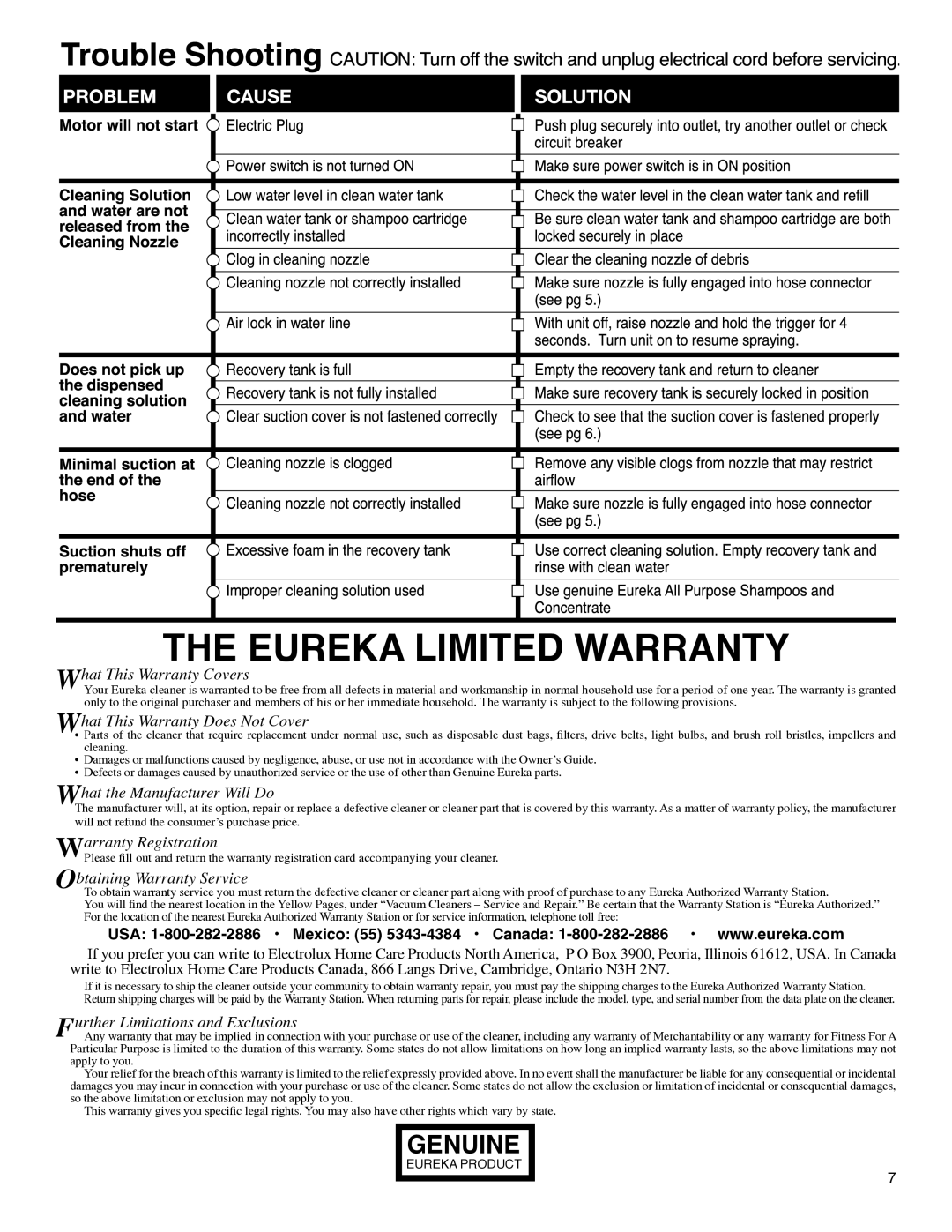 Eureka 2550 manual Eureka Limited Warranty 