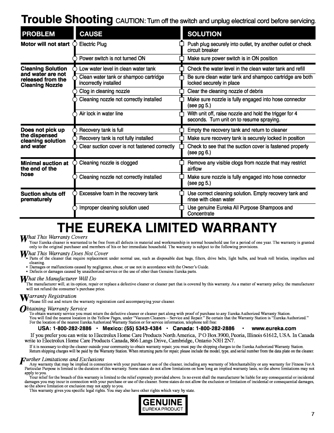 Eureka 2550 manual The Eureka Limited Warranty, Genuine, What This Warranty Covers, What This Warranty Does Not Cover 