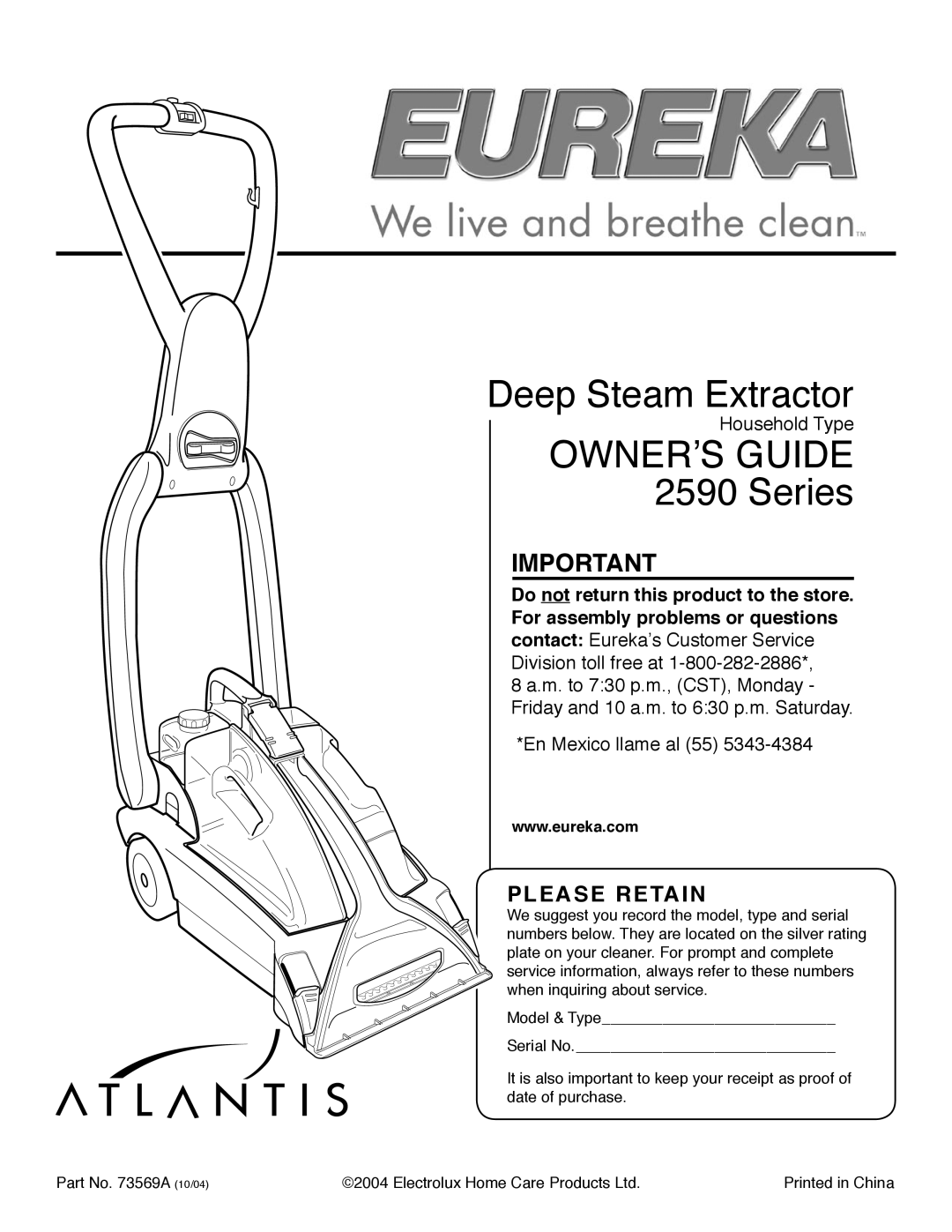 Eureka 2590 Series manual Deep Steam Extractor 