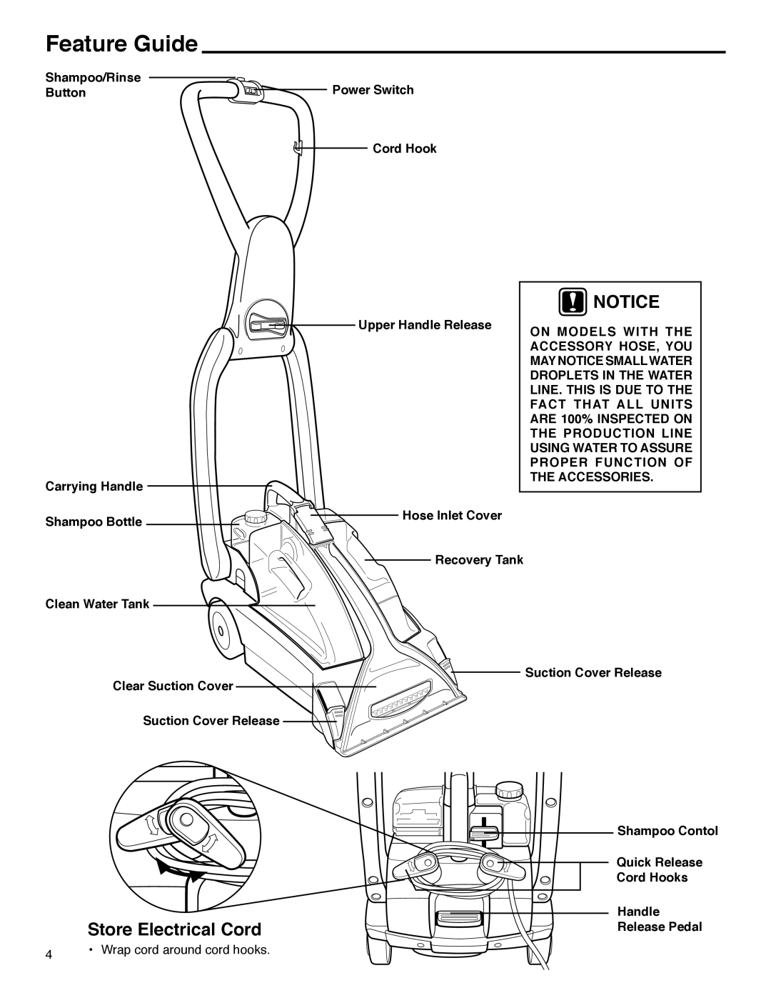 Eureka 2590 Series manual Feature Guide, Store Electrical Cord 