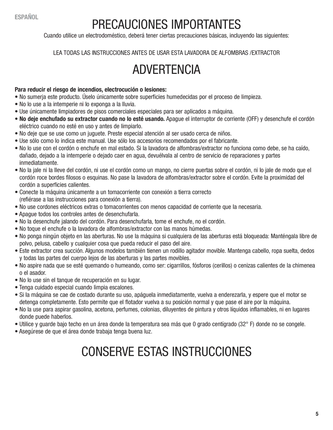 Eureka 2590 manual Precauciones Importantes 