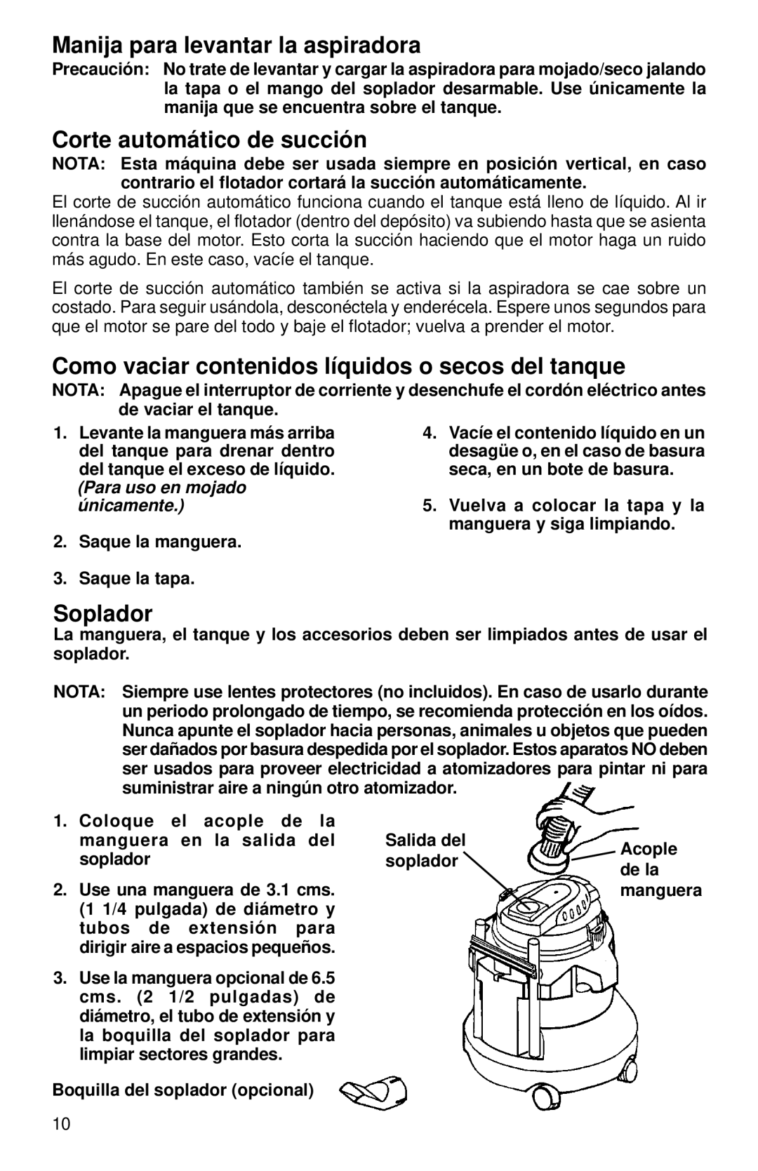 Eureka 2800 Series warranty Manija para levantar la aspiradora, Corte automático de succión, Soplador 