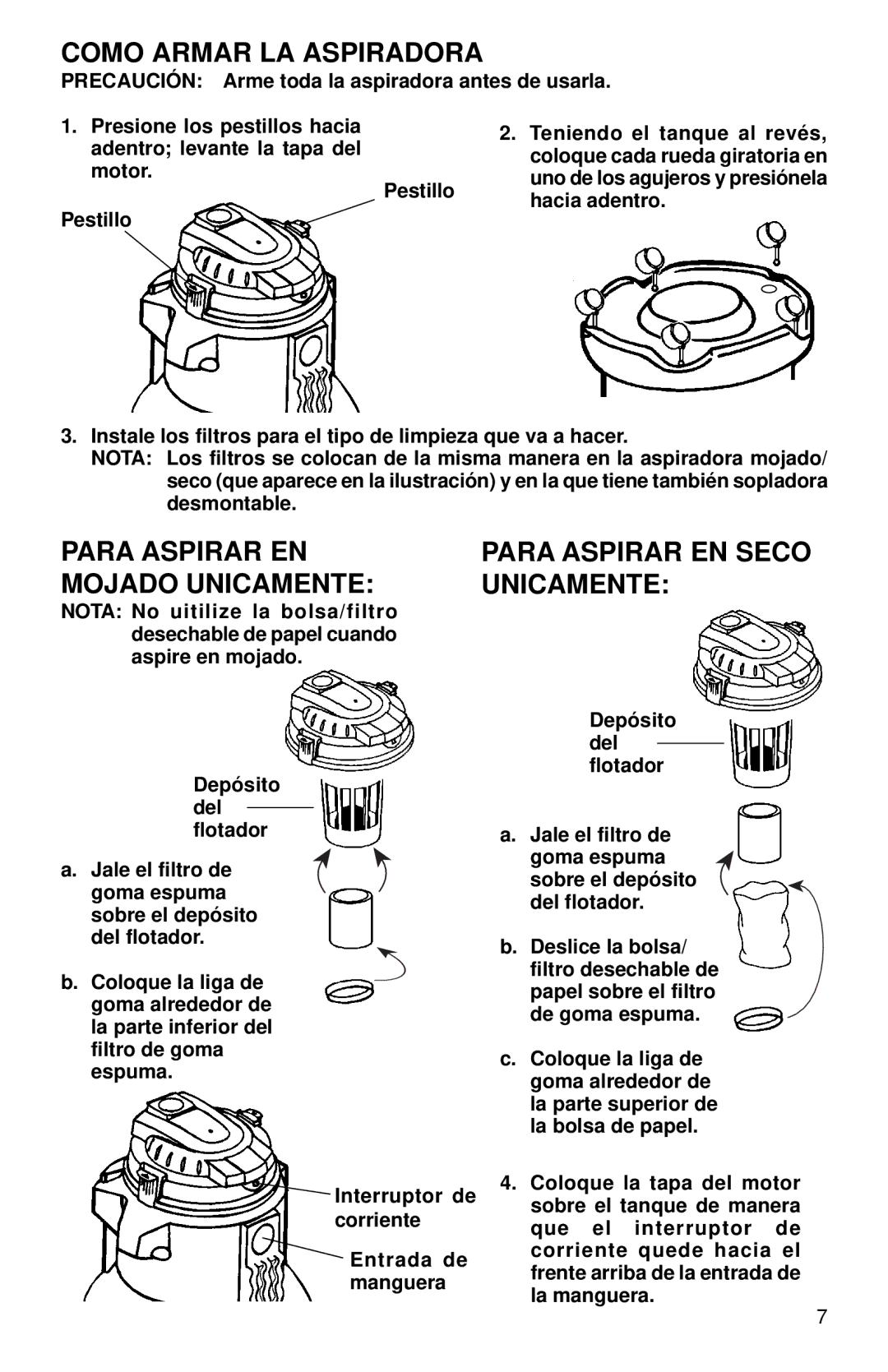 Eureka 2800 Series warranty Como Armar LA Aspiradora, Para Aspirar EN, Mojado Unicamente 