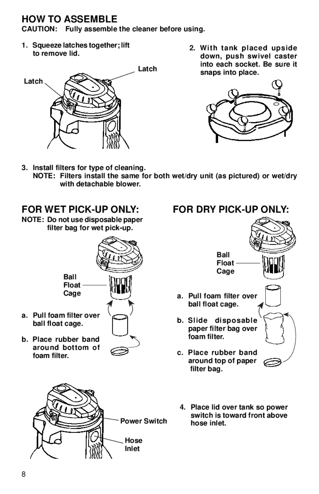 Eureka 2800 Series warranty HOW to Assemble, For WET PICK-UP only 