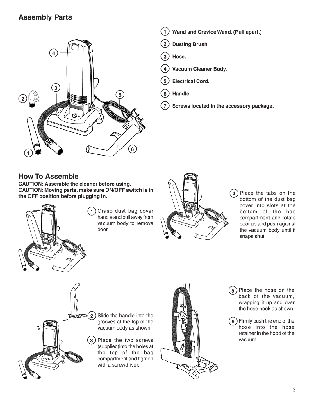 Eureka 2900 Series warranty Assembly Parts, How To Assemble 