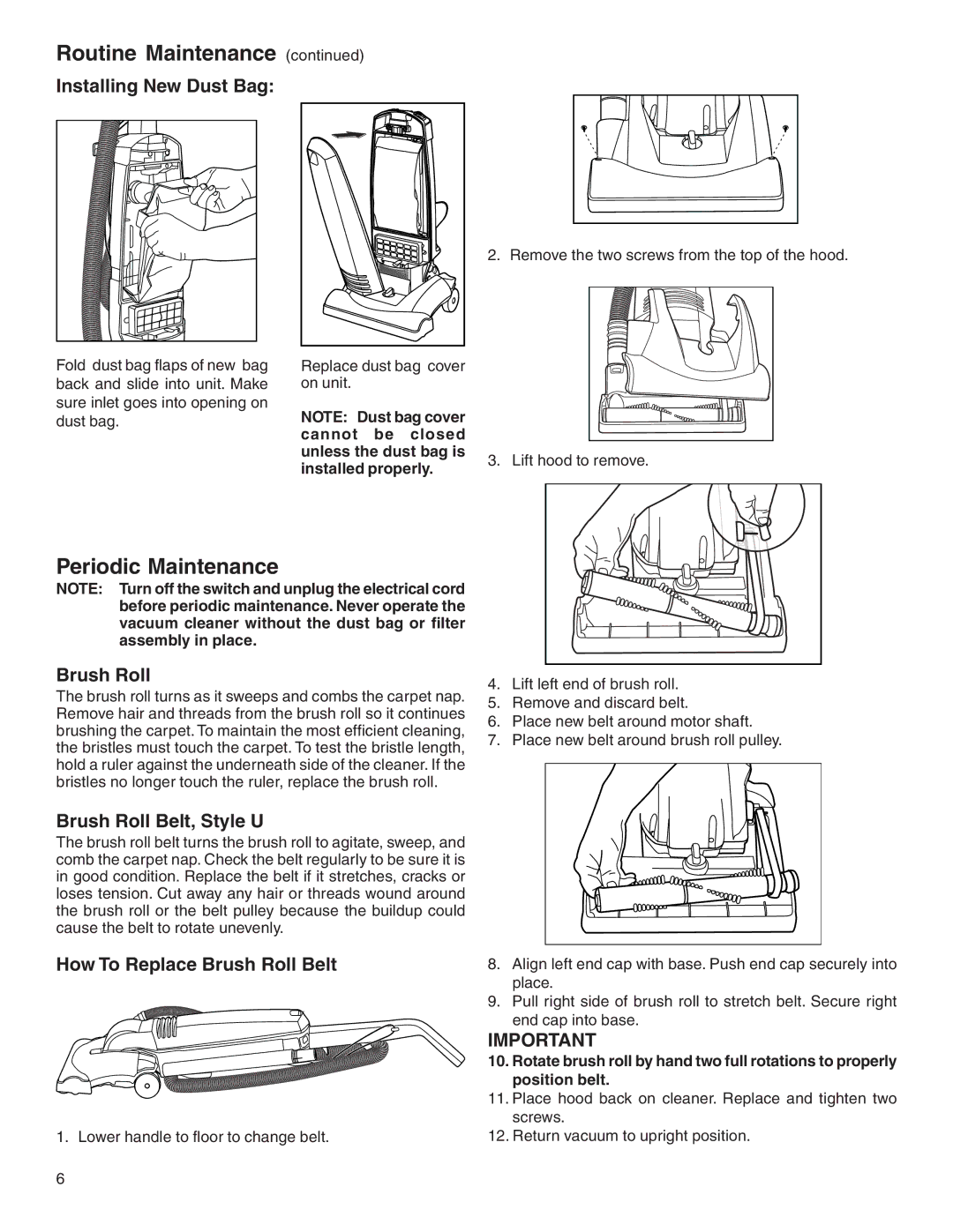 Eureka 2900 Series warranty Routine Maintenance, Periodic Maintenance 