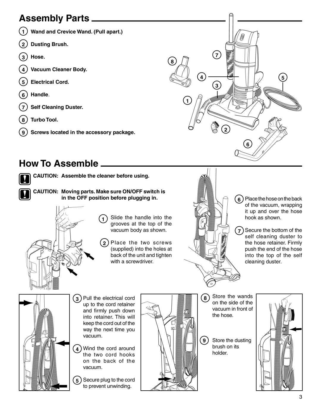 Eureka 2940-2969 Series warranty Assembly Parts 