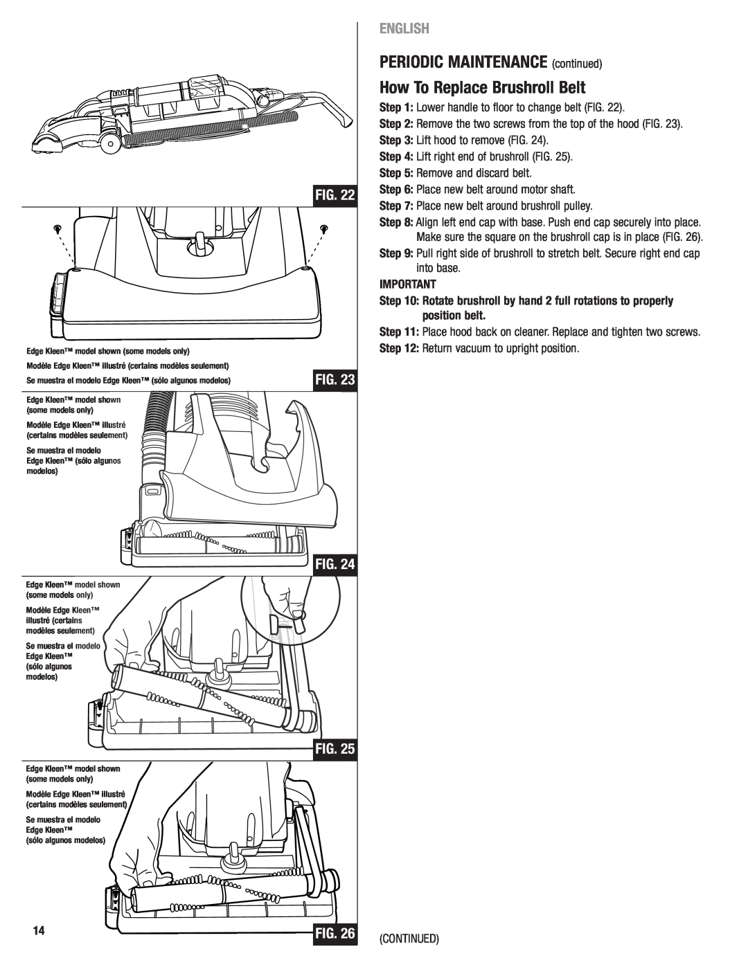 Eureka 2940 manual PERIODIC MAINTENANCE continued How To Replace Brushroll Belt, English 