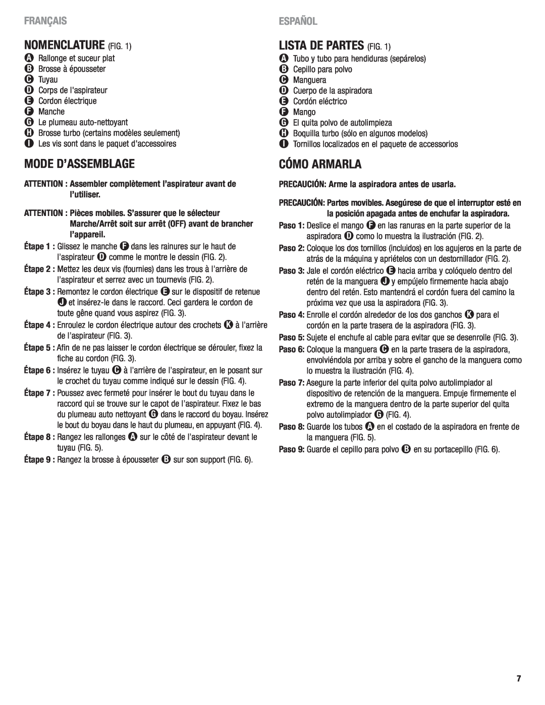 Eureka 2940 manual Nomenclature, Lista De Partes, Mode D’Assemblage, Cómo Armarla, Français, Español 