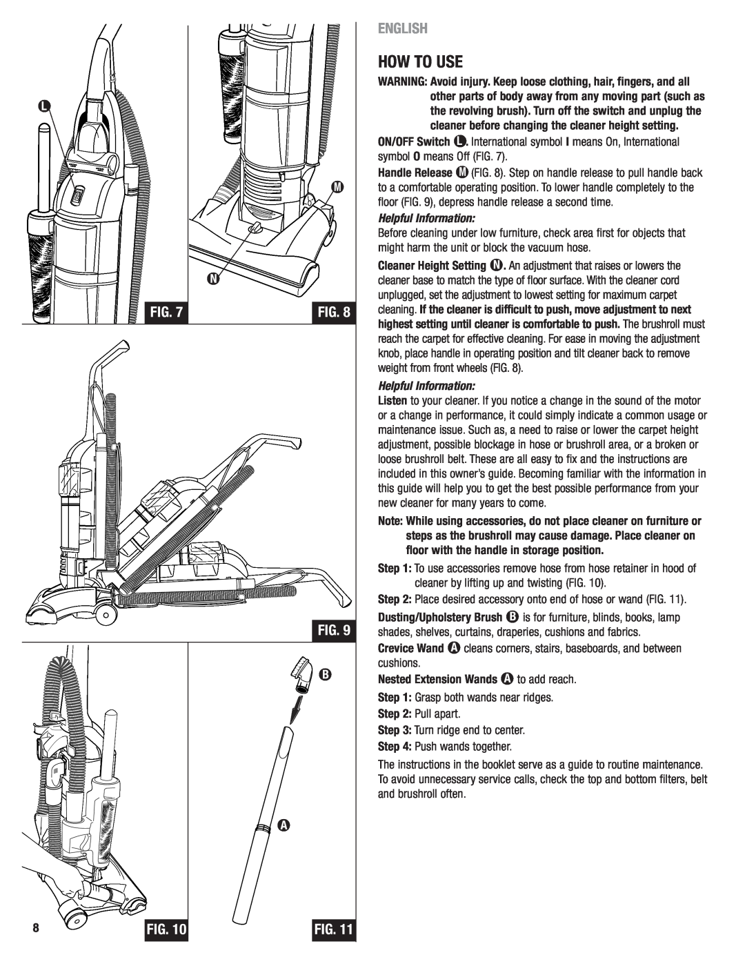 Eureka 2940 manual How To Use, English, Helpful Information 