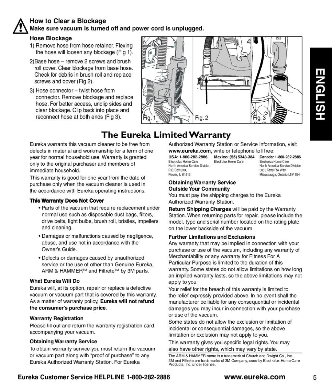 Eureka 2950-2996 Series manual How to Clear a Blockage 