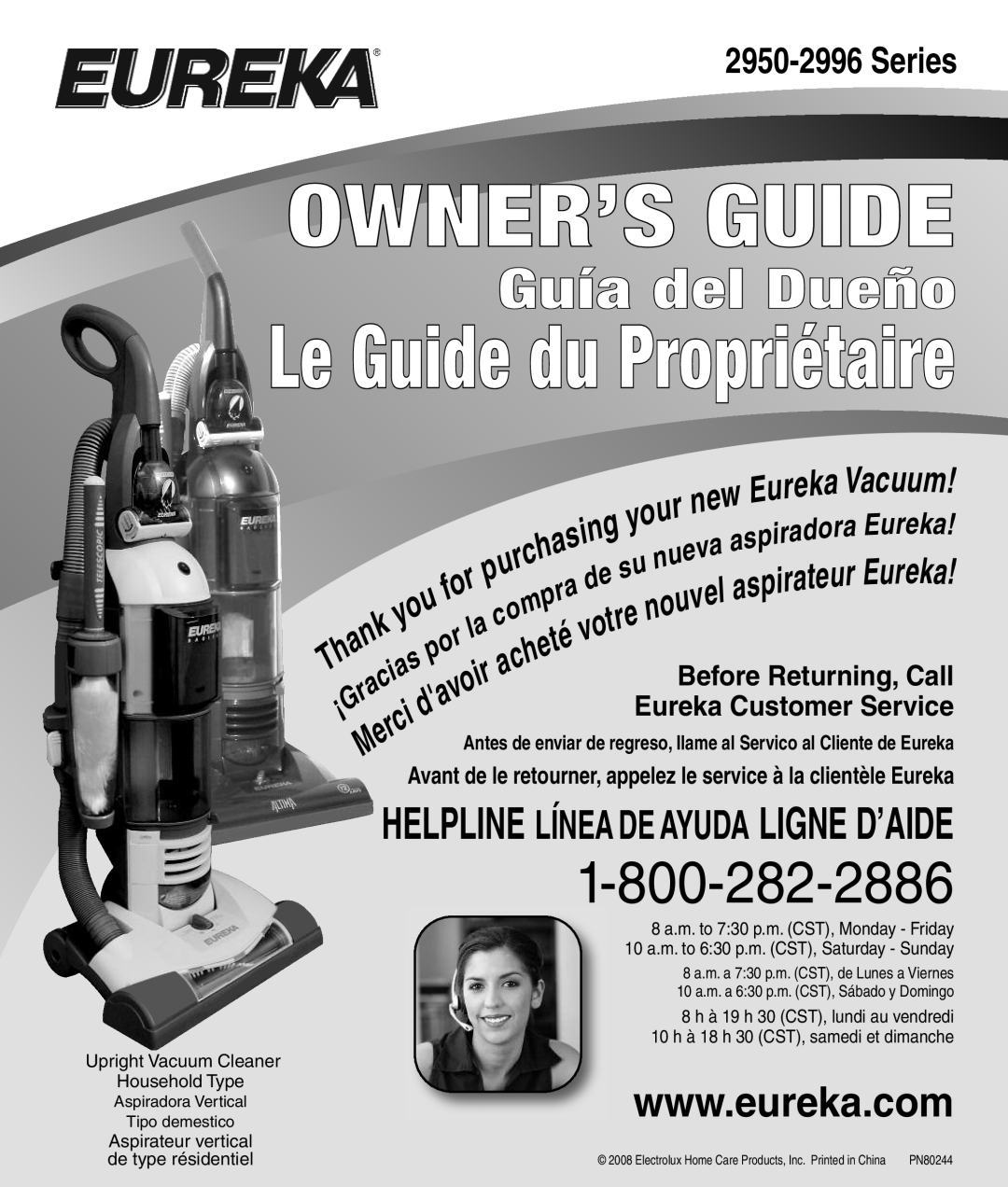 Eureka 2950-2996 Series manual Owner’S Guide, Le Guide du Propriétaire, Guía del Dueño 