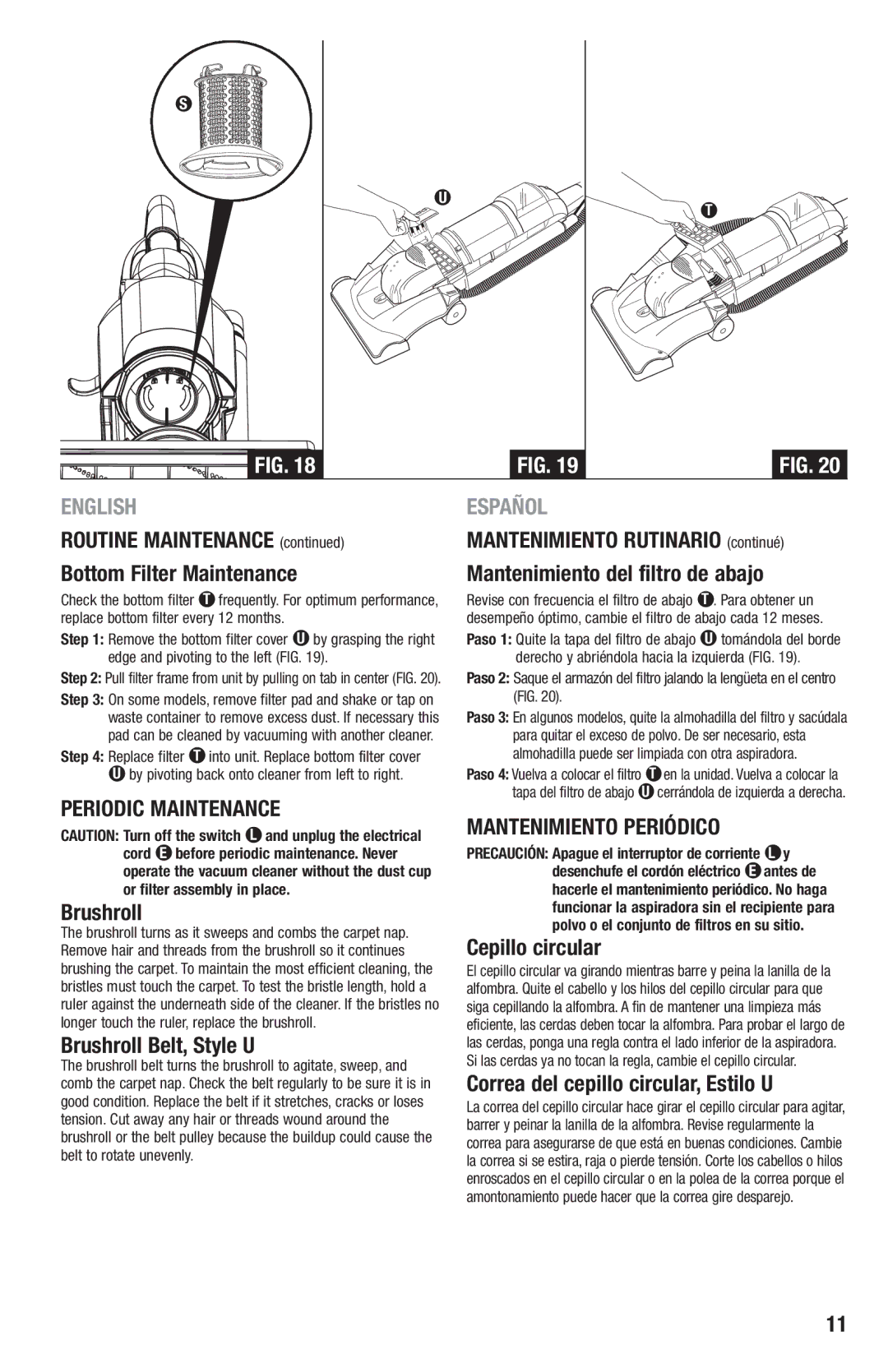 Eureka 2970-2999 Series manual Periodic Maintenance, Mantenimiento Periódico 