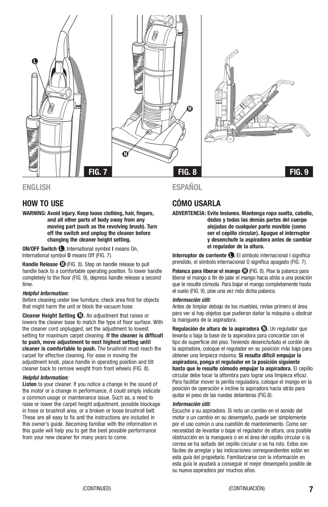 Eureka 2970-2999 Series manual HOW to USE Cómo Usarla, Helpful Information 