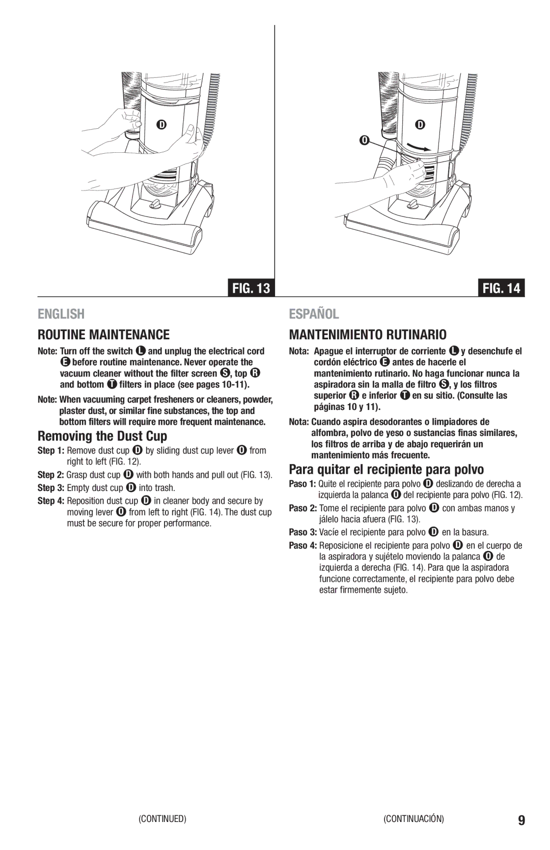 Eureka 2970-2999 Series manual Routine Maintenance, Removing the Dust Cup, Mantenimiento Rutinario 