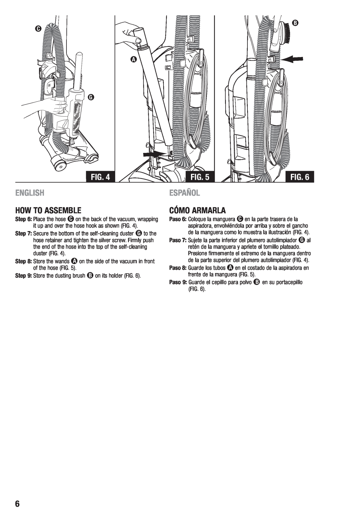 Eureka 2970-2999 Series manual English, Español, Paso 9 Guarde el cepillo para polvo B en su portacepillo FIG 
