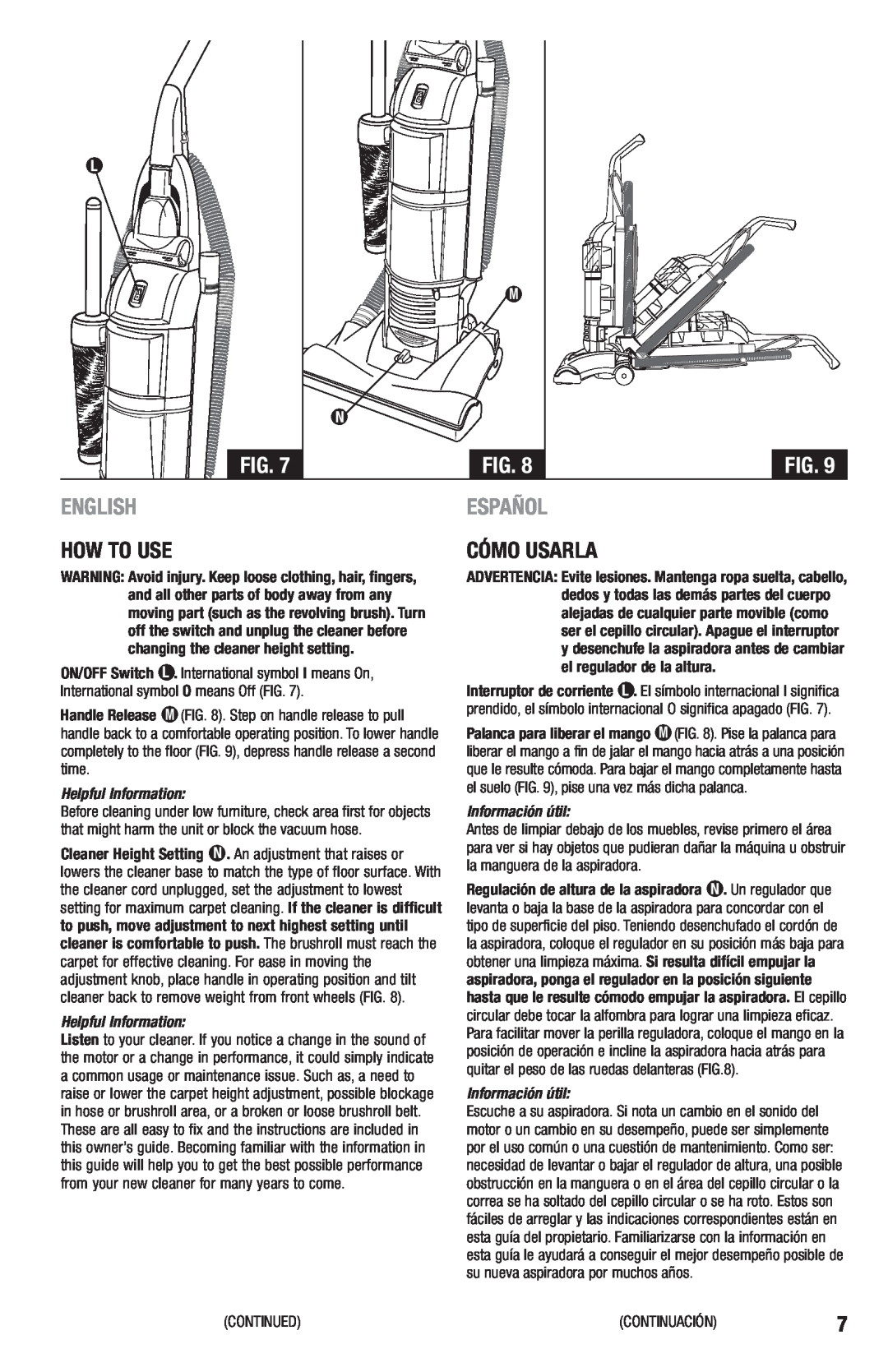 Eureka 2970-2999 Series manual English, Español, Helpful Information, Información útil 