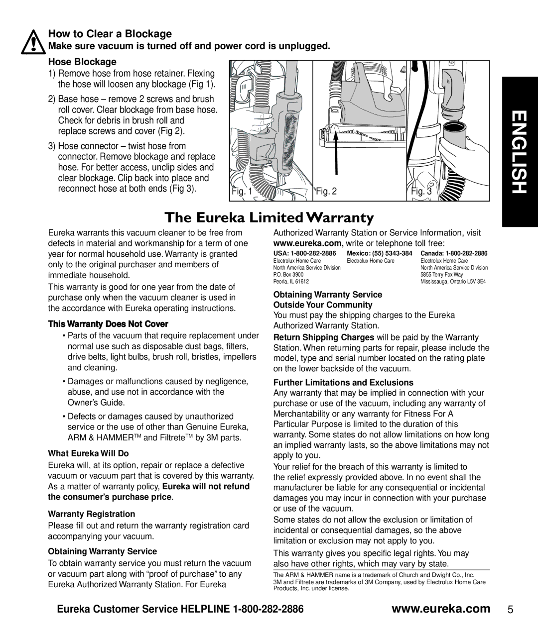 Eureka 2997-2999 Series manual How to Clear a Blockage 