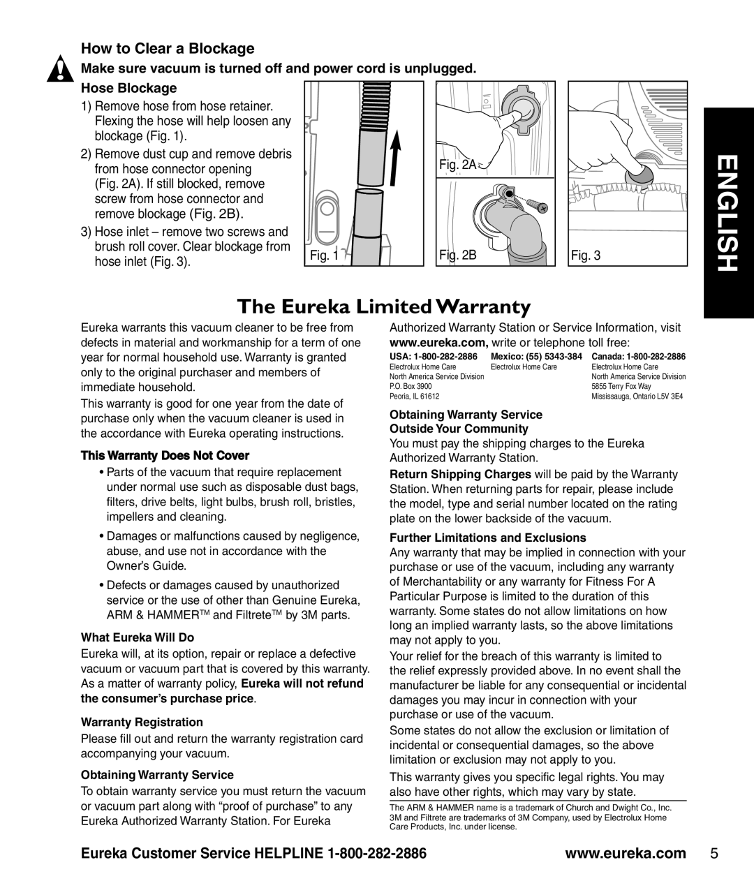 Eureka 3040 Series manual English, How to Clear a Blockage 