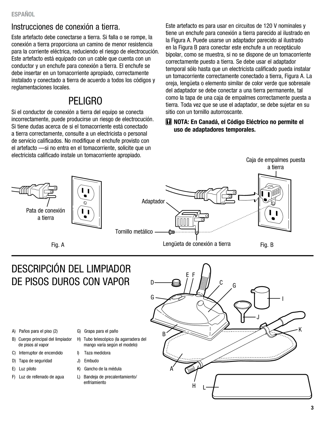 Eureka 313 warranty Peligro, Instrucciones de conexión a tierra 