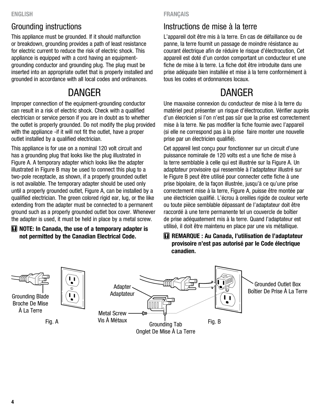 Eureka 313 warranty Grounding instructions, Instructions de mise à la terre 