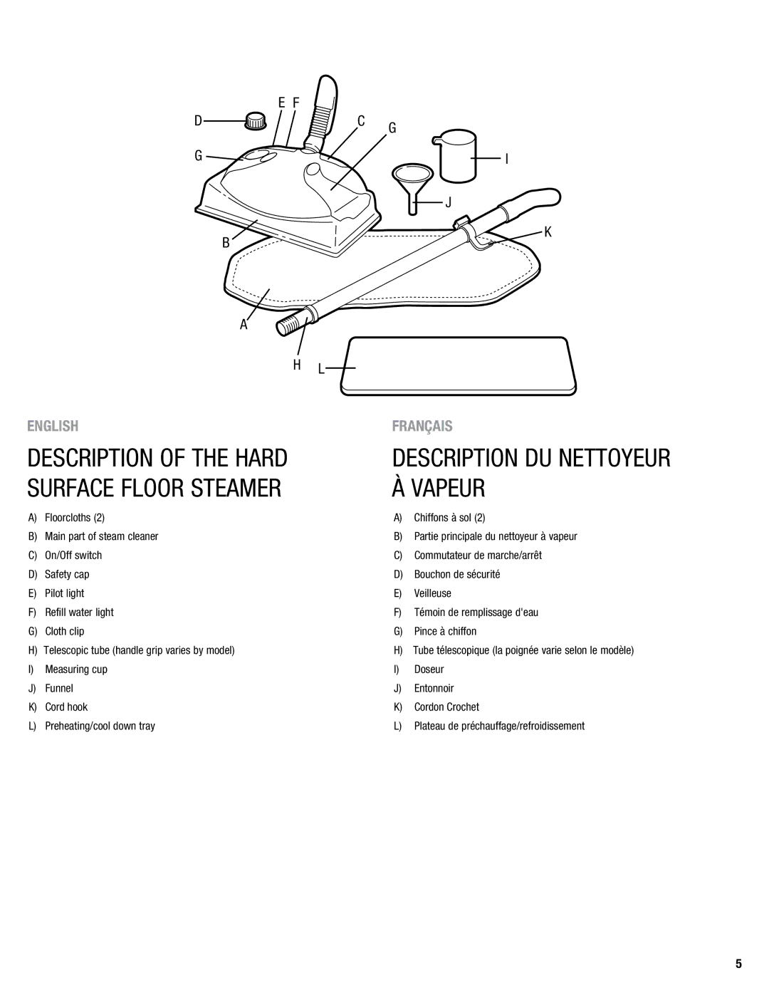 Eureka 313 warranty Description of the Hard, Surface Floor Steamer Vapeur 