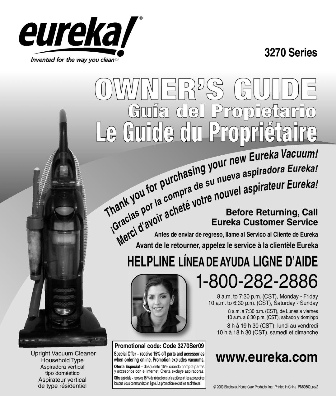 Eureka 3270 Series manual Upright Vacuum Cleaner Household Type, Aspirateur vertical de type résidentiel 