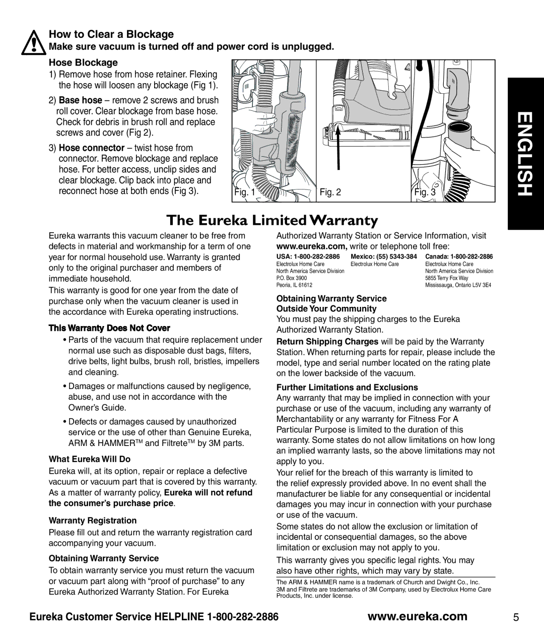 Eureka 3270 Series manual How to Clear a Blockage 