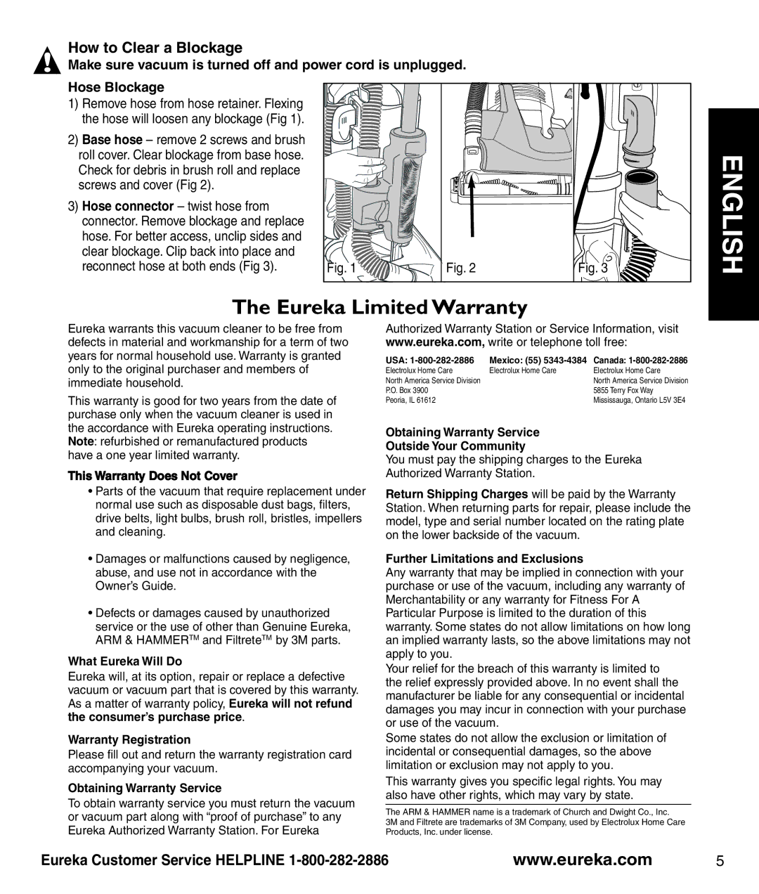 Eureka 3276-3280 manual How to Clear a Blockage 