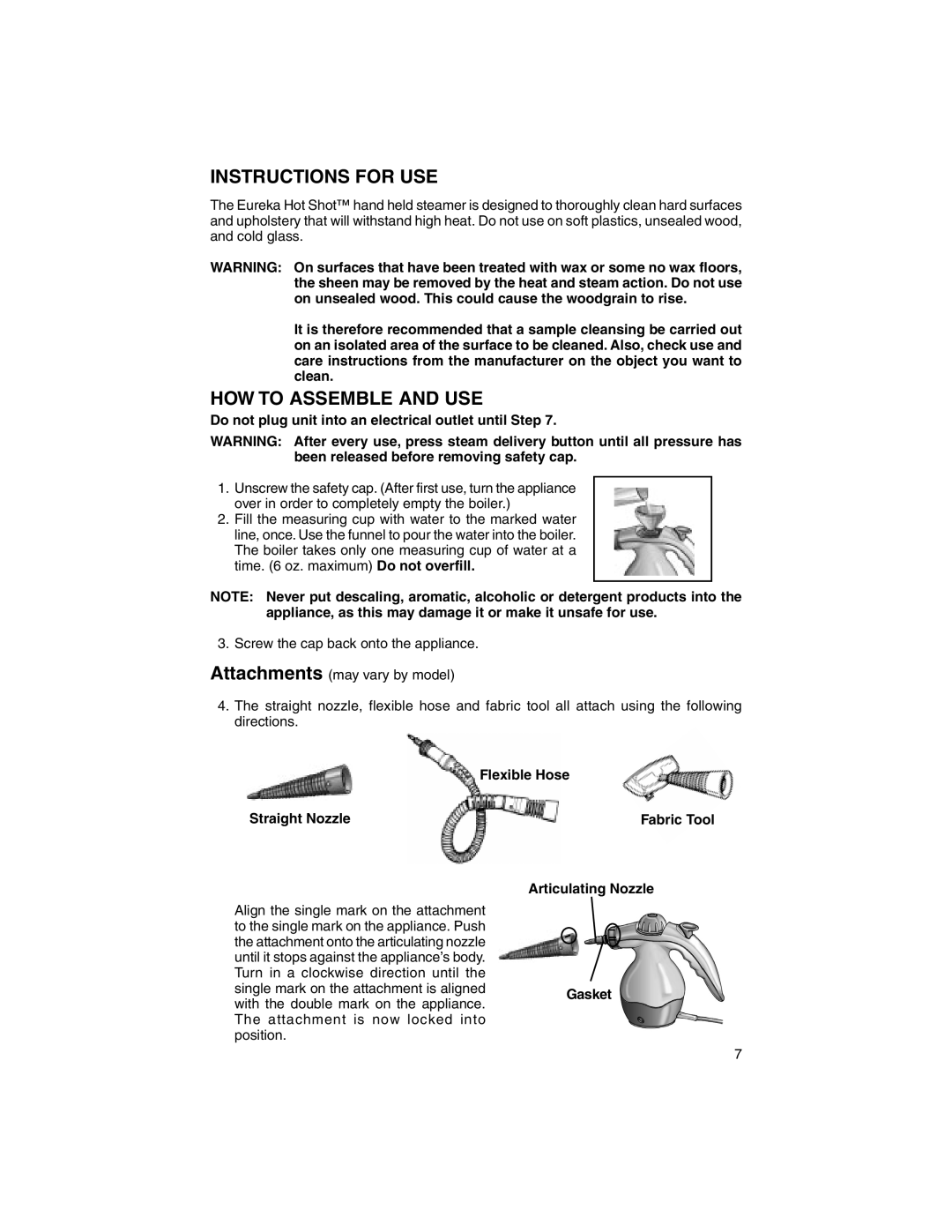 Eureka 340, 350 warranty Instructions for USE, HOW to Assemble and USE 