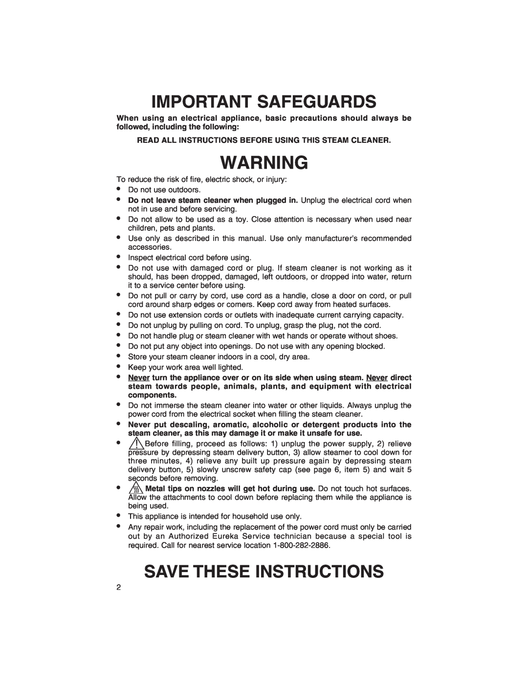 Eureka 350, 340 warranty Important Safeguards, Save These Instructions 