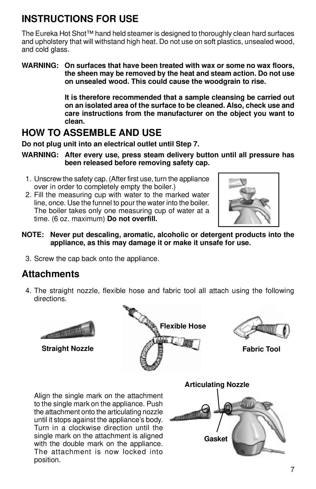 Eureka 350 Series warranty Instructions for USE, HOW to Assemble and USE, Attachments 