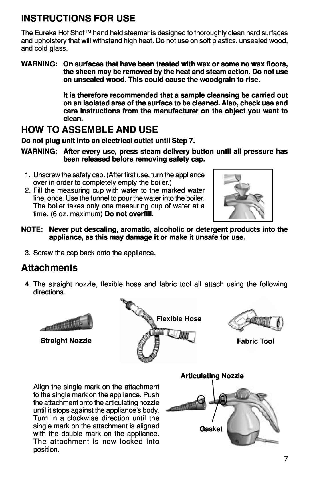 Eureka 350 Series warranty Instructions For Use, How To Assemble And Use, Attachments 