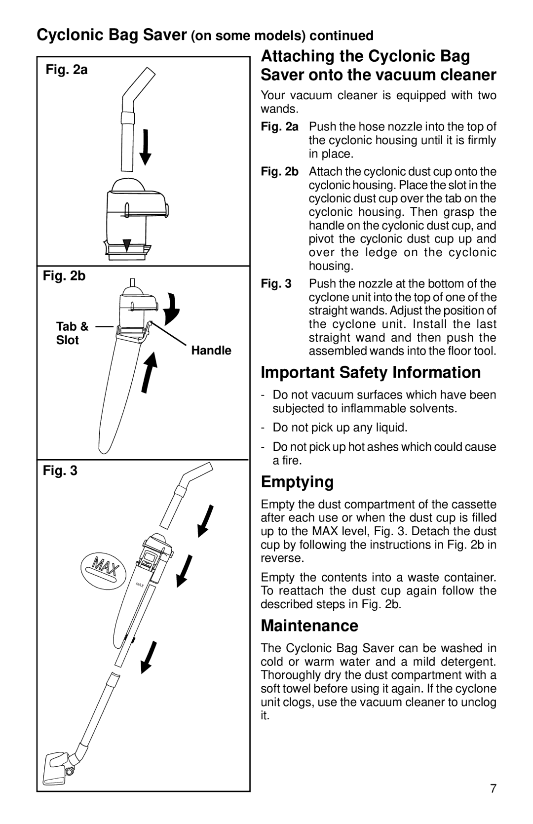 Eureka 3670-3695 warranty Attaching the Cyclonic Bag Saver onto the vacuum cleaner, Important Safety Information, Emptying 