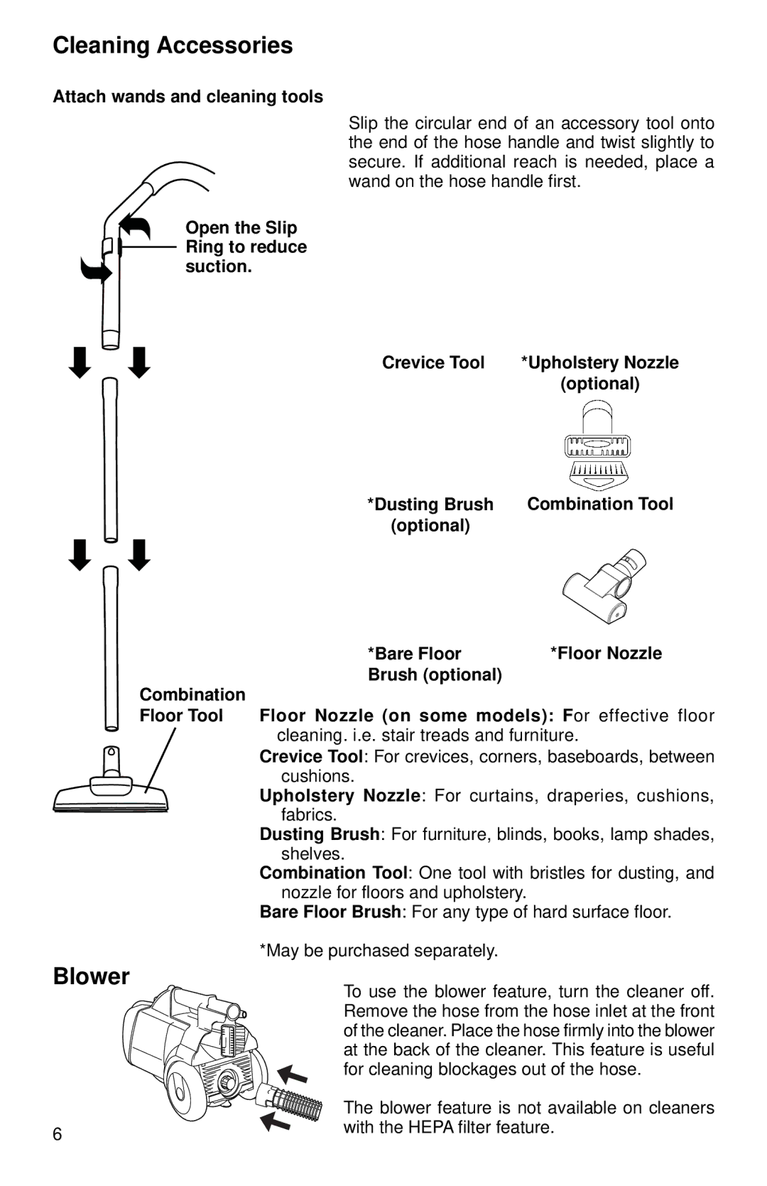 Eureka 3690 warranty Cleaning Accessories, Blower, Attach wands and cleaning tools 