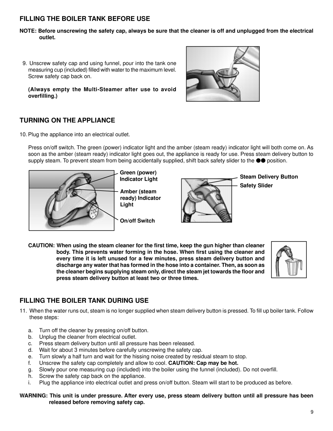 Eureka 370 warranty Filling the Boiler Tank Before USE 