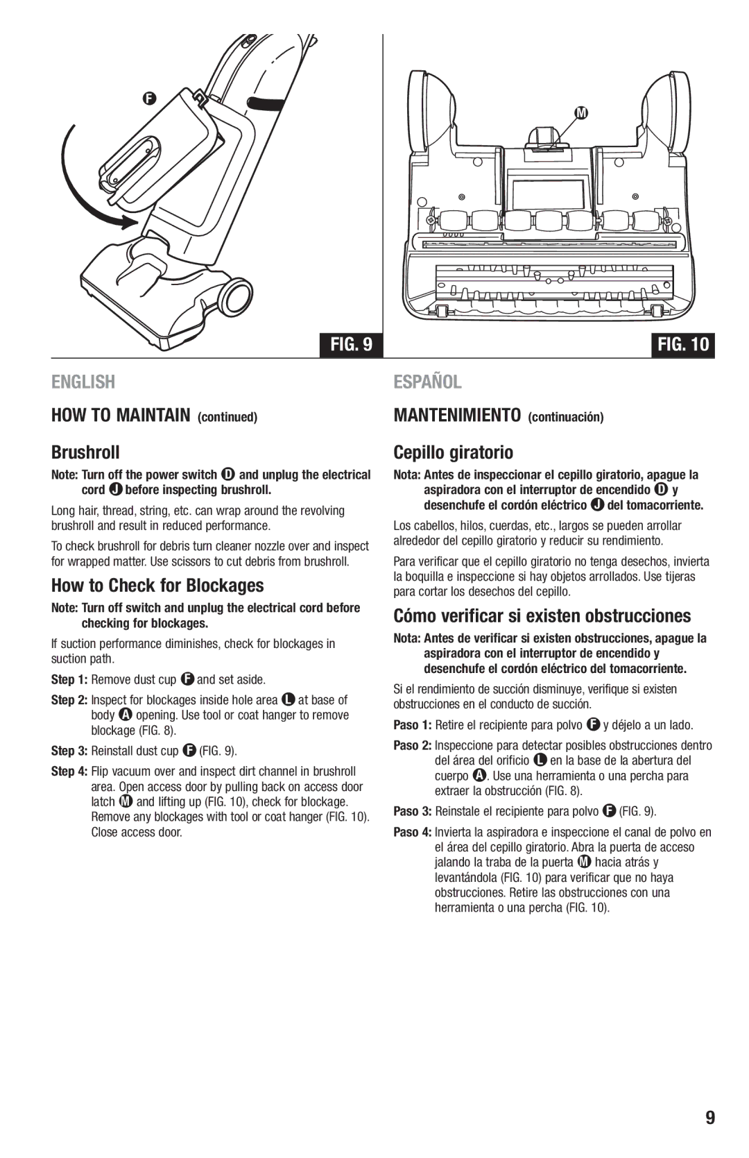 Eureka 400-409 manual How to Check for Blockages, Cómo verificar si existen obstrucciones 