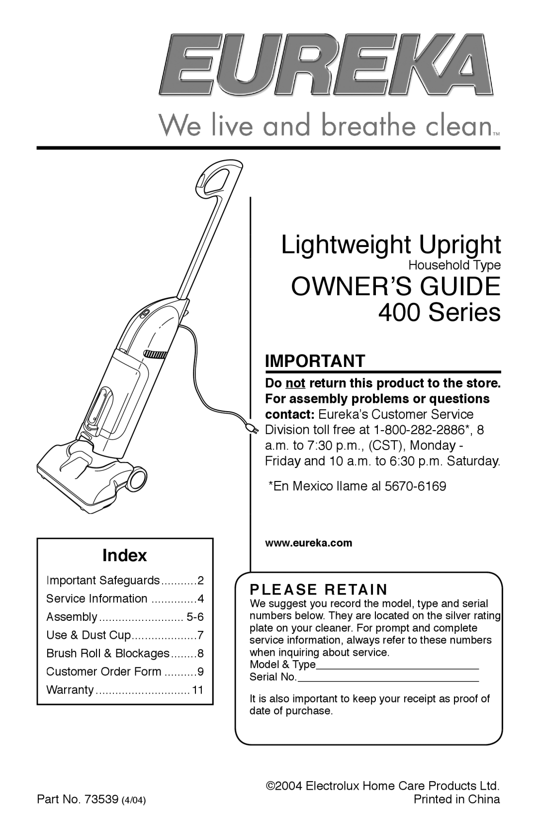 Eureka 400 warranty Lightweight Upright 