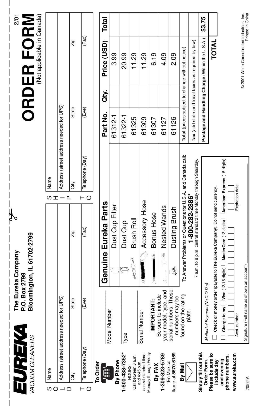 Eureka 410 SERIES warranty Genuine, Parts, Price 