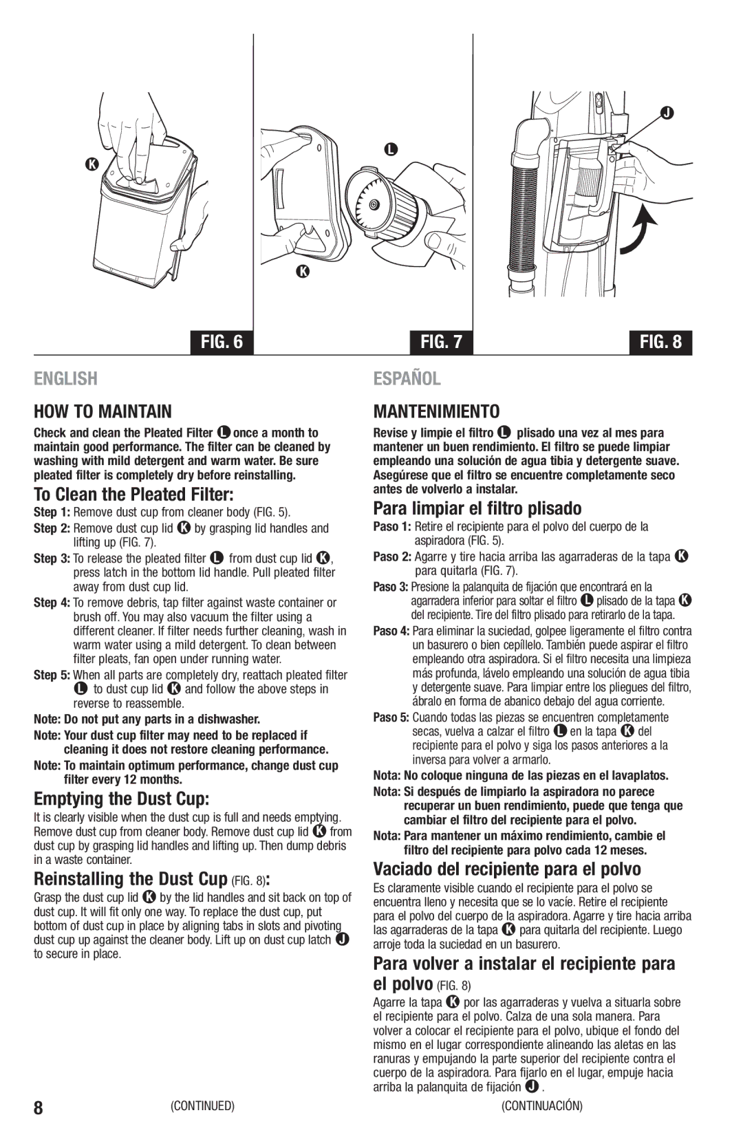 Eureka 410 manual HOW to Maintain Mantenimiento 