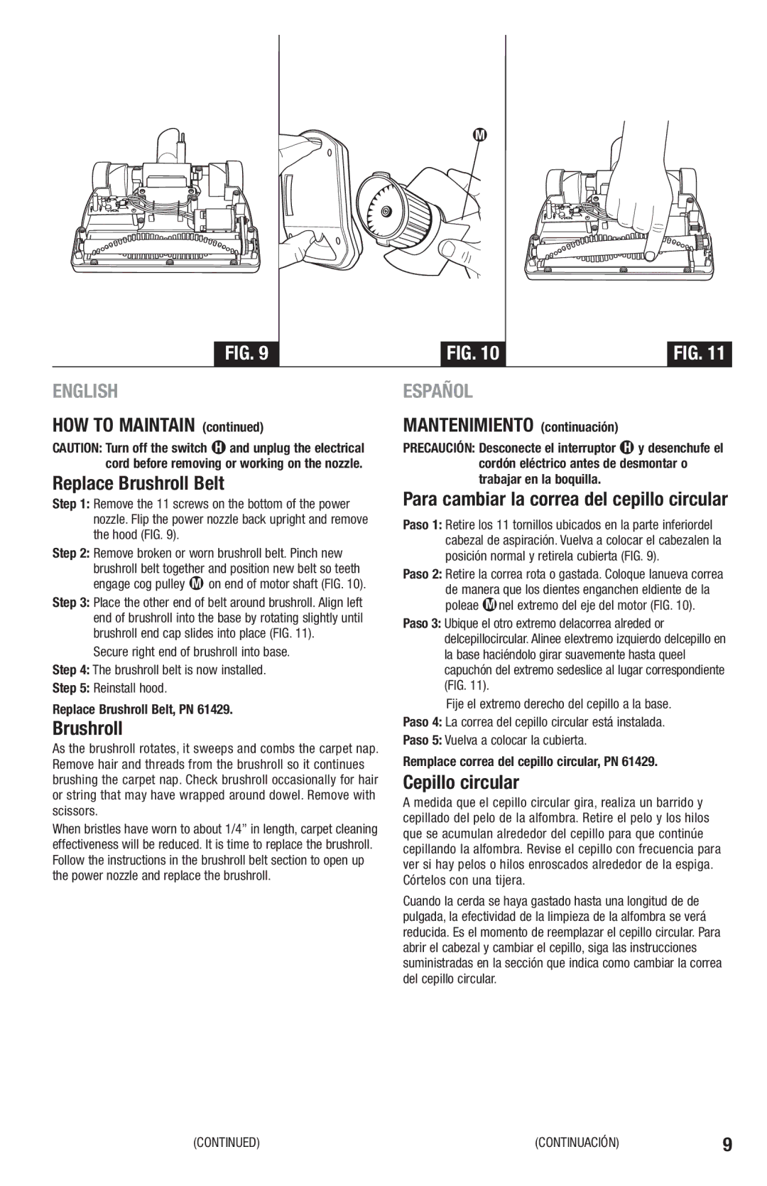 Eureka 410 manual Cepillo circular, Remplace correa del cepillo circular, PN 