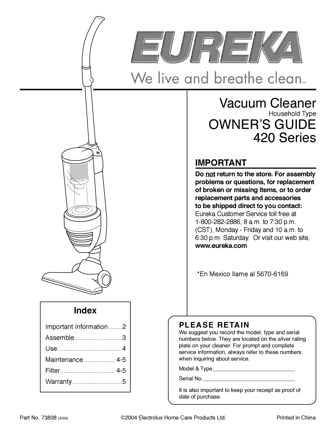 Eureka 420 warranty Vacuum Cleaner 