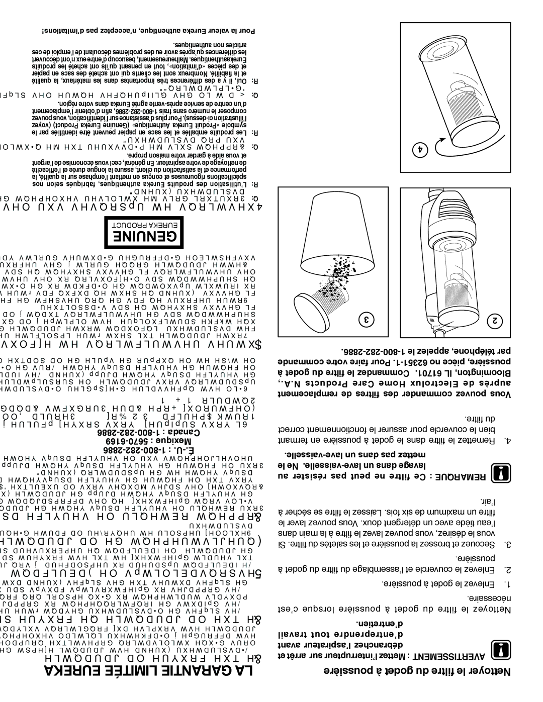 Eureka 420 warranty Ineugen, Eureka Limitée Garantie LA, Canada Mexique 2886-282-800-1 .U-.É, Lʼair 