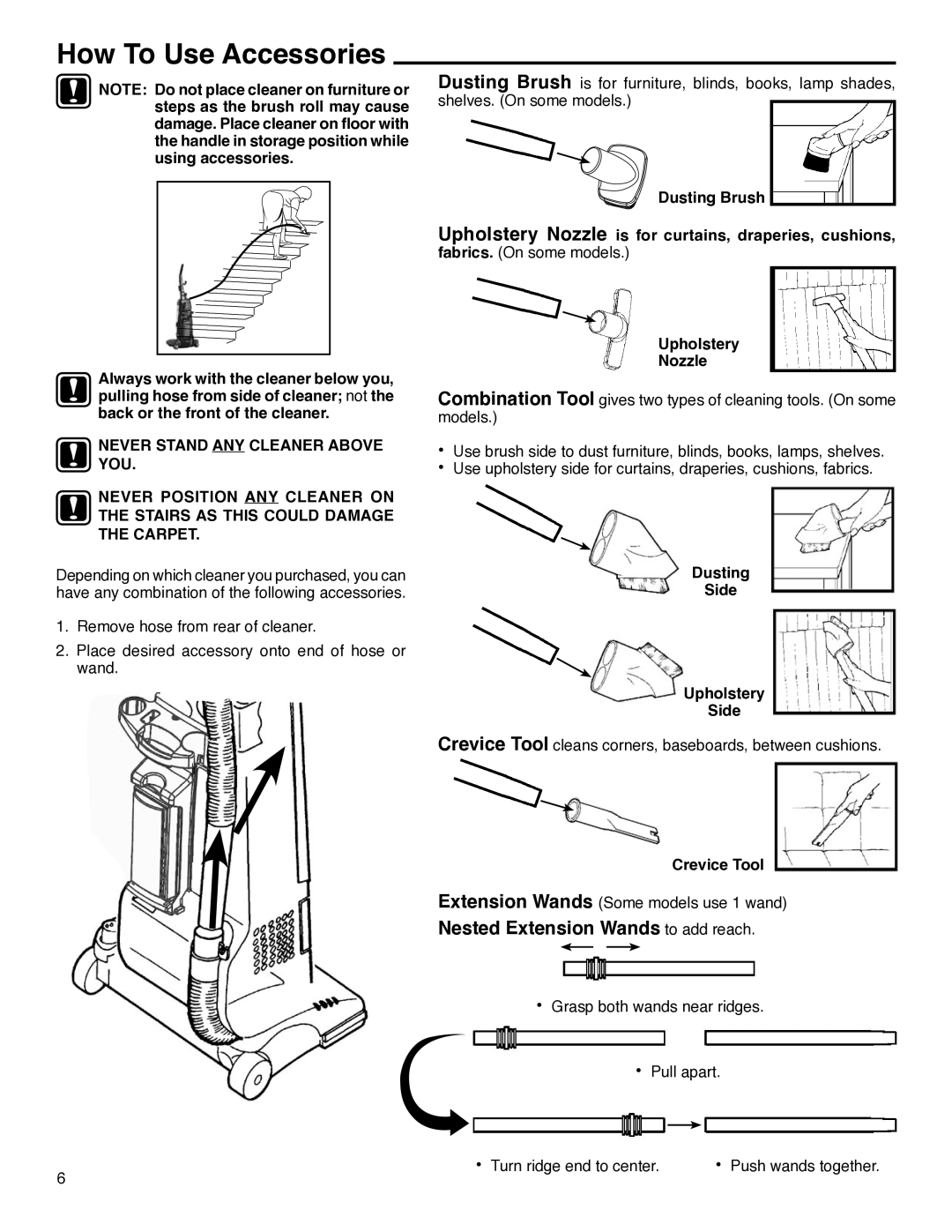 Eureka 4320-4370 Series, 4440-4470 Series manual How To Use Accessories, Dusting Side Upholstery, Crevice Tool 