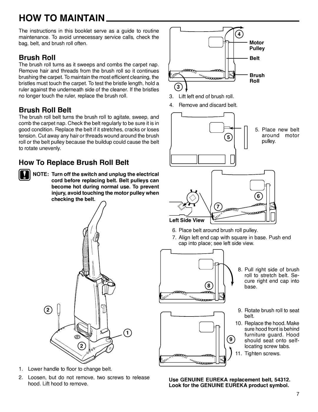 Eureka 4440-4470 Series, 4320-4370 Series manual HOW to Maintain, How To Replace Brush Roll Belt 